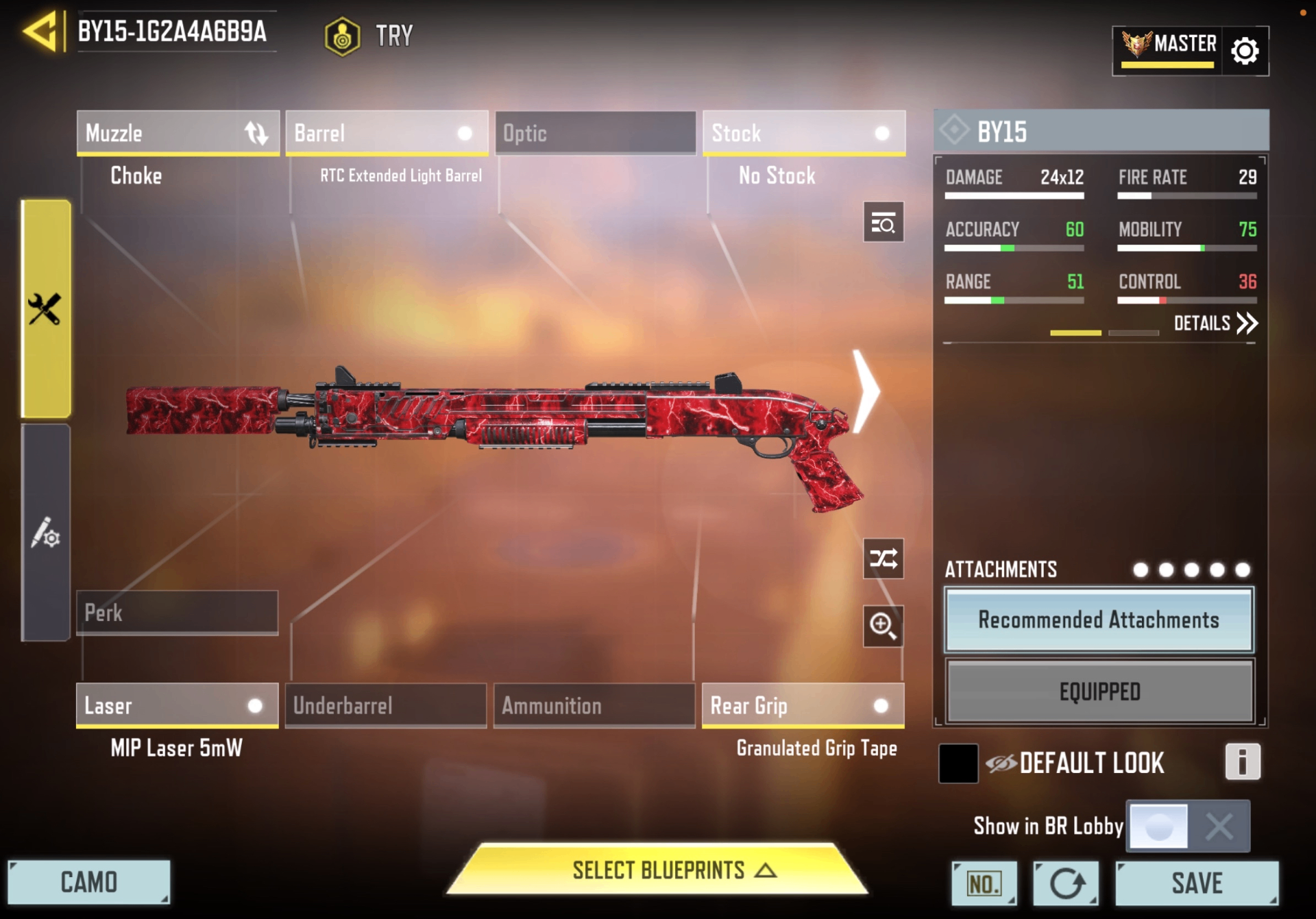 BY15 — Red Lightning gunsmith loadout screenshot in Call of Duty Mobile