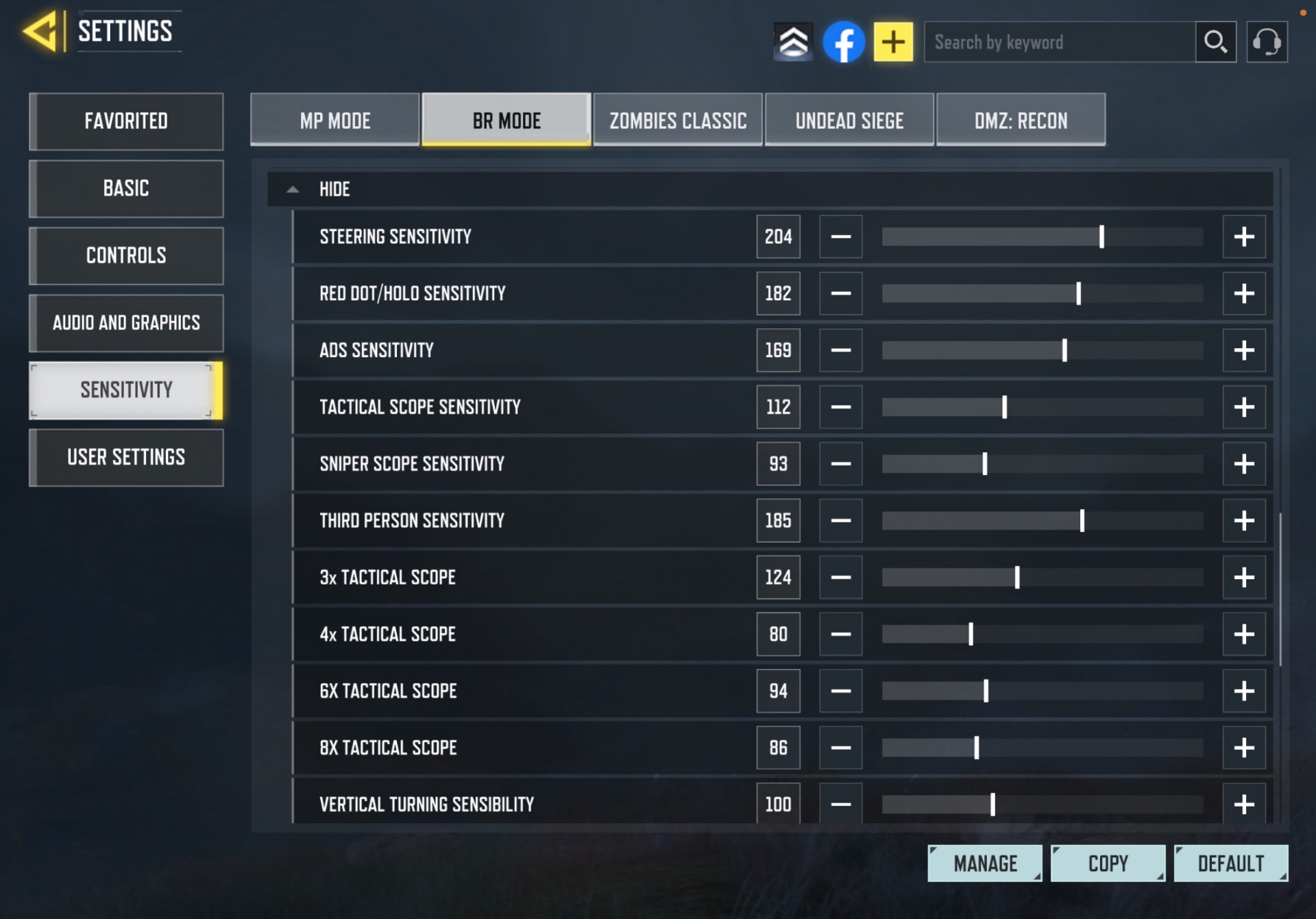 CODM BR mode class sensitivity values unfolded