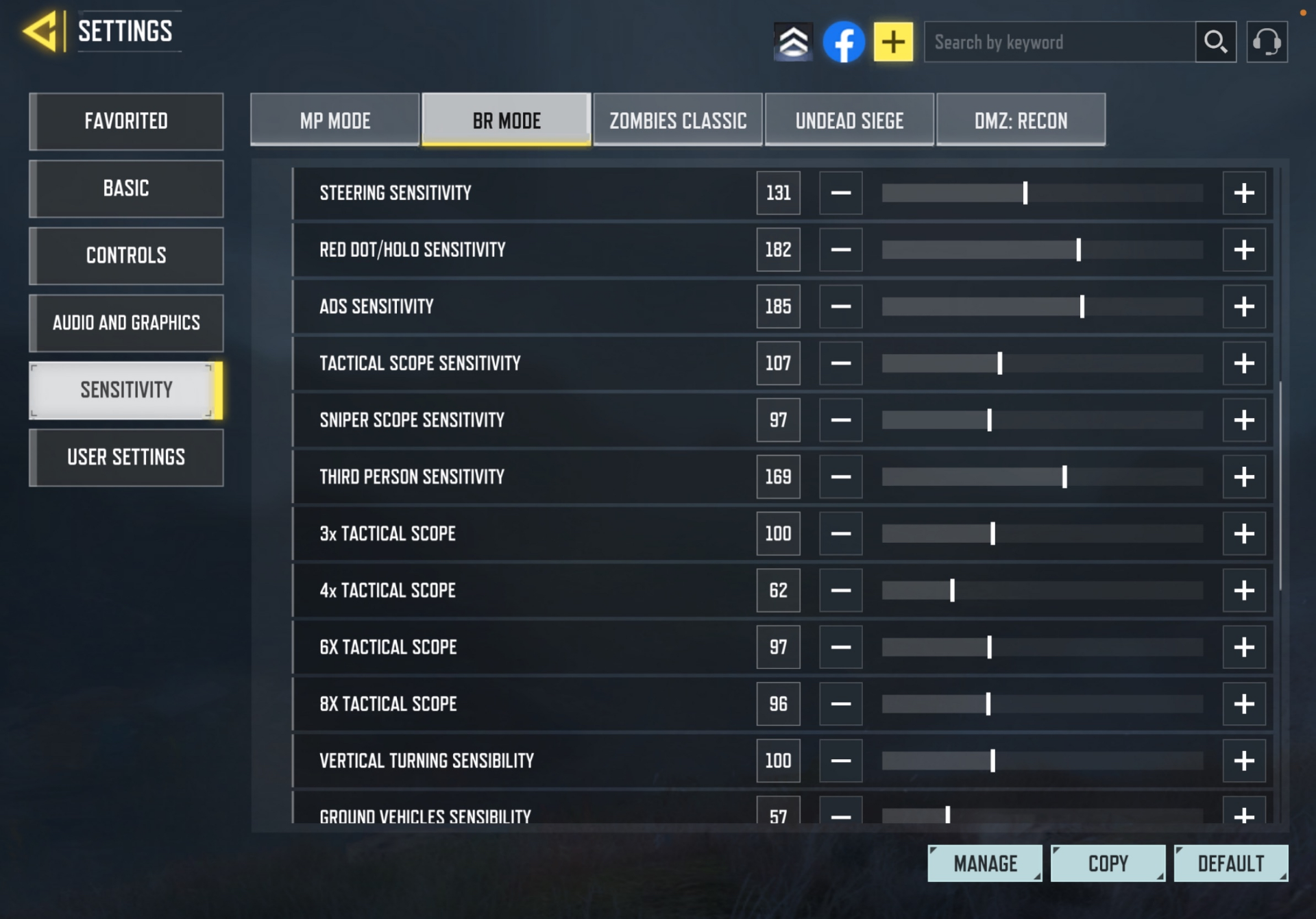 CODM BR mode sensitivity values for scopes and ADS